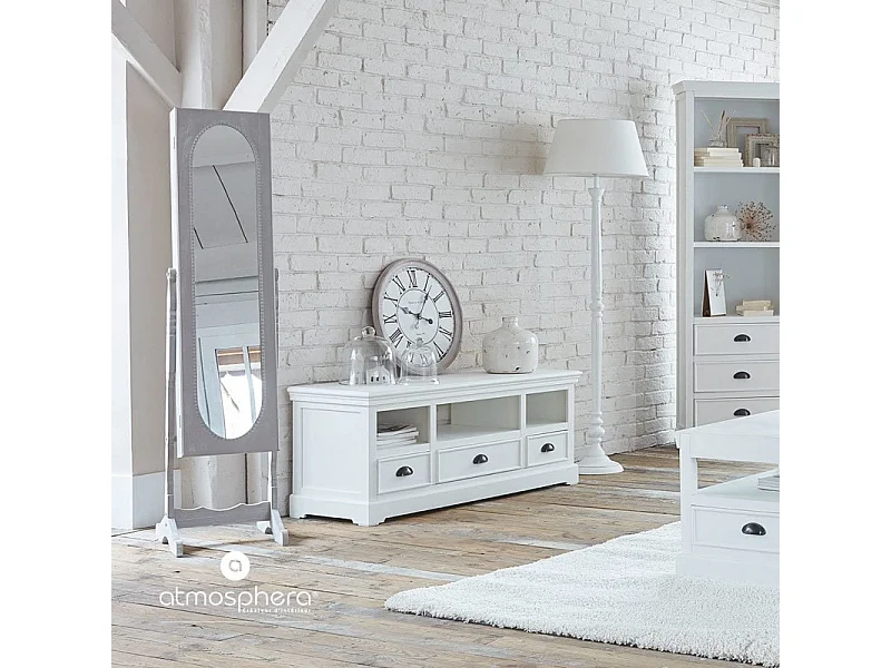 Pendule murale en métal et bois blanchie D 48 cm