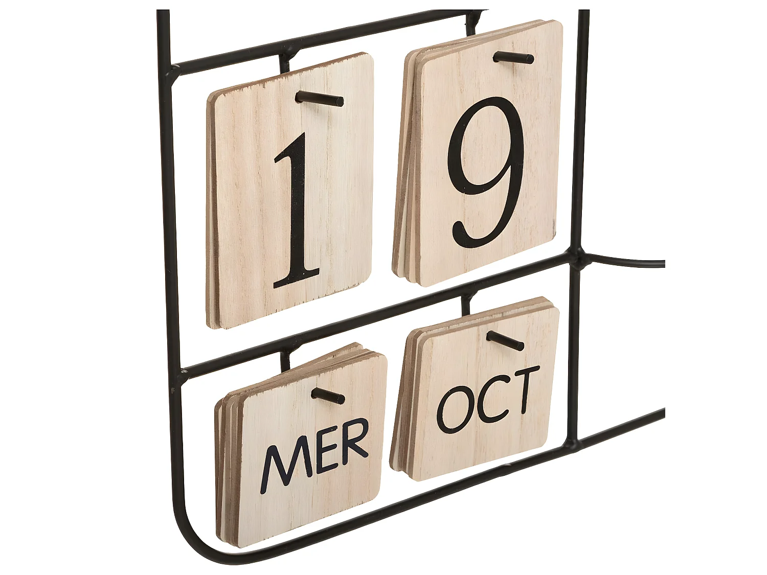 Pendule murale en métal et Bois avec Calendrier perpétuel et Plante verte en pot