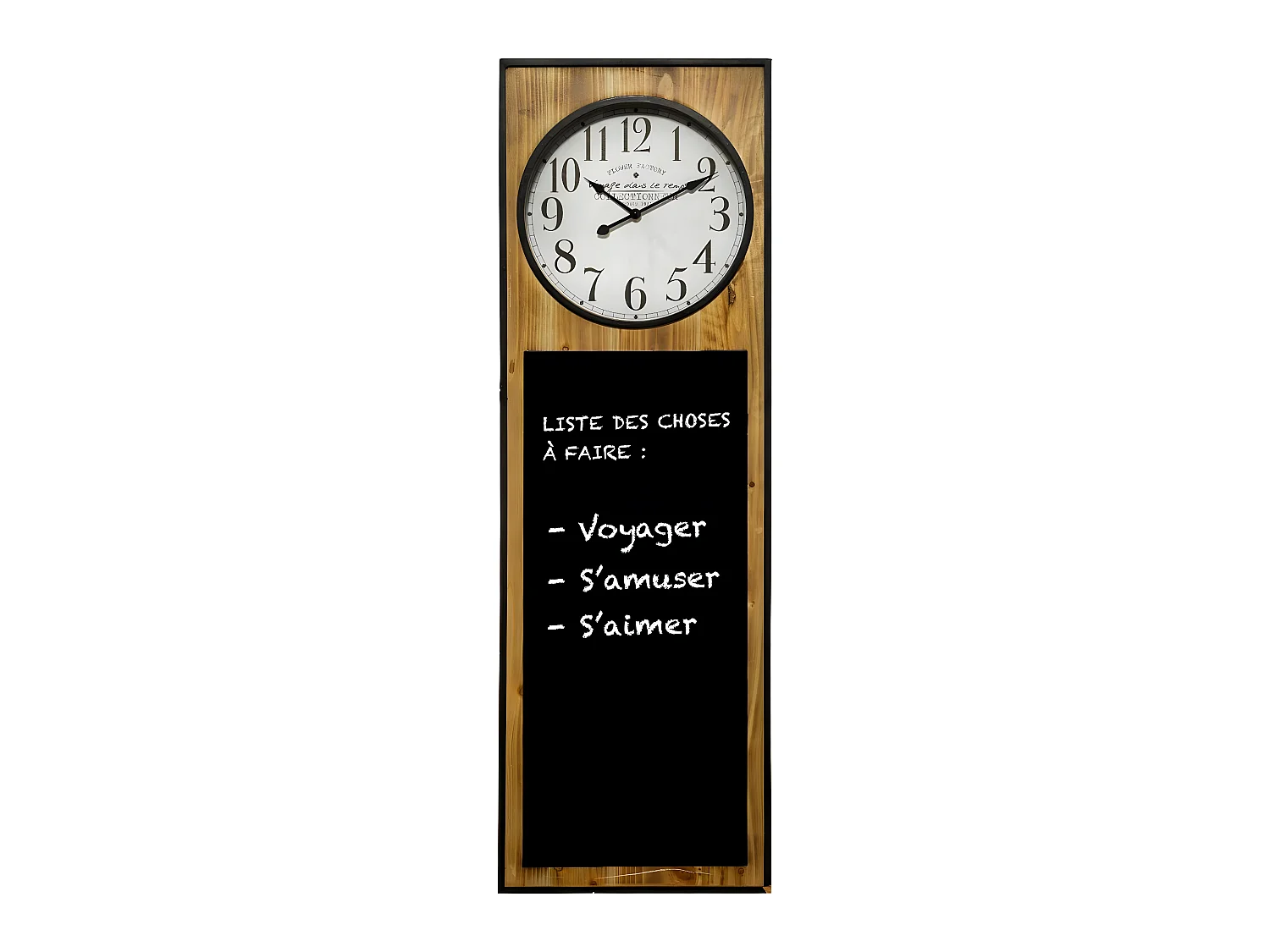 Grande Pendule murale silencieuse avec Mémo Ardoise H 115 cm