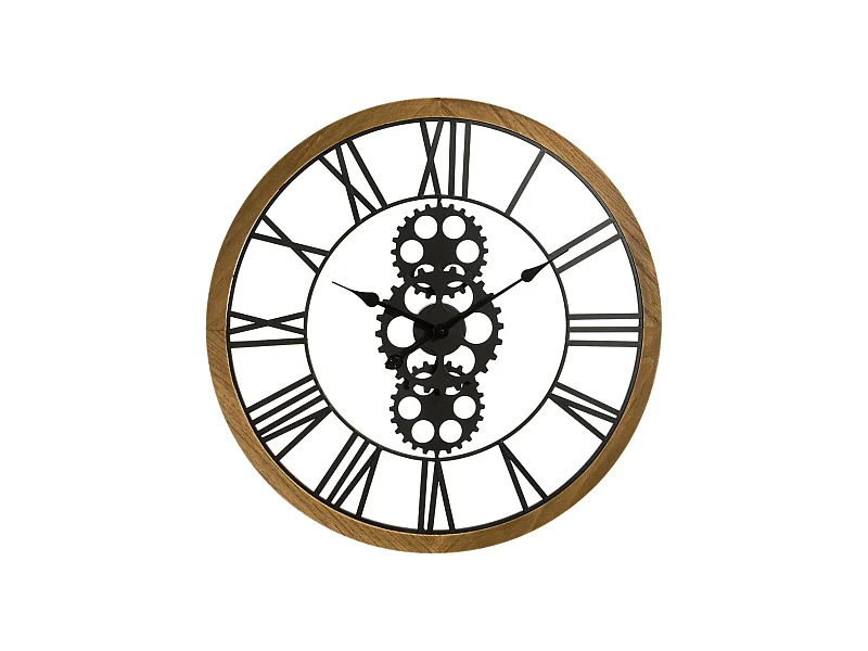 Große Industrielle Wanduhr aus Holz und Metall D 70 cm Schwarz