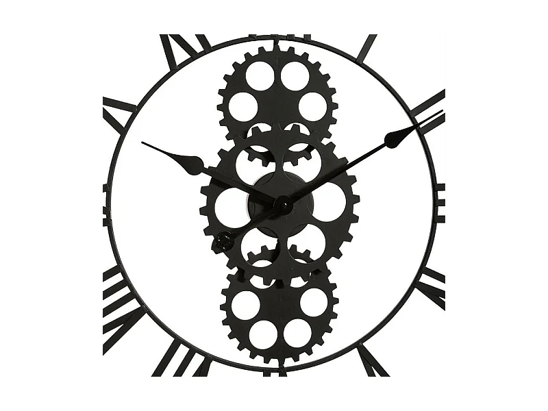 Grande Orologio da Parete Industriale in Legno e Metallo D 70 cm Nero