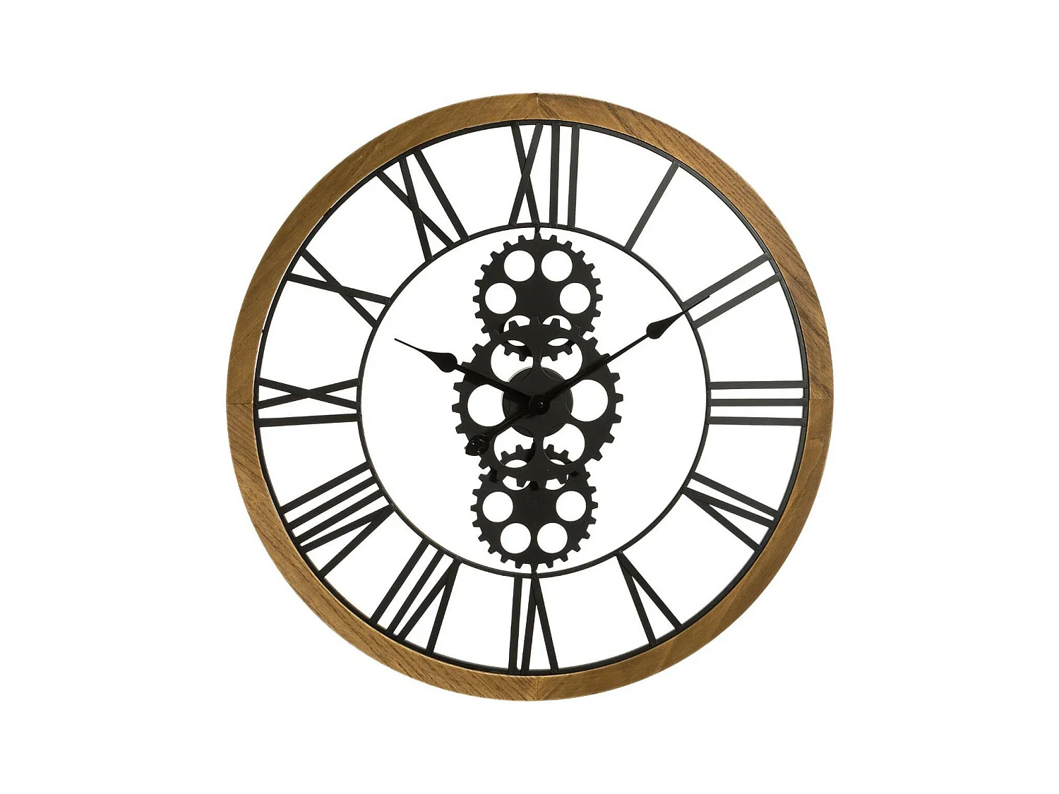 Grande Pendule murale en bois et métal industriel D 70 cm
