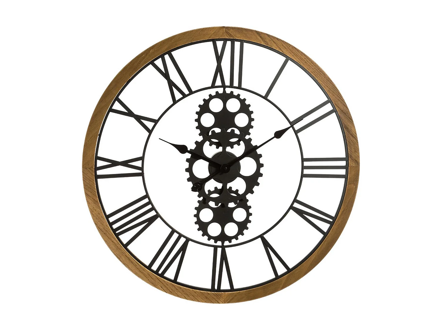 Grande Relógio de Parede Industrial em Madeira e Metal D 70 cm Preto