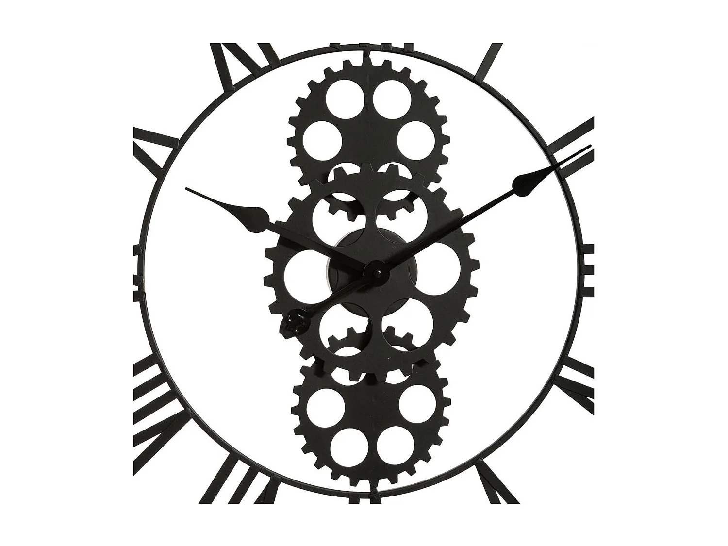 Grande Relógio de Parede Industrial em Madeira e Metal D 70 cm Preto