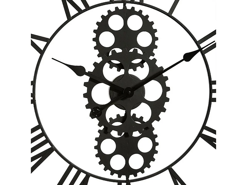Grande Relógio de Parede Industrial em Madeira e Metal D 70 cm Preto