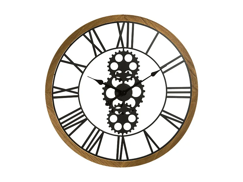 Grande Pendule murale en bois et métal industriel D 70 cm
