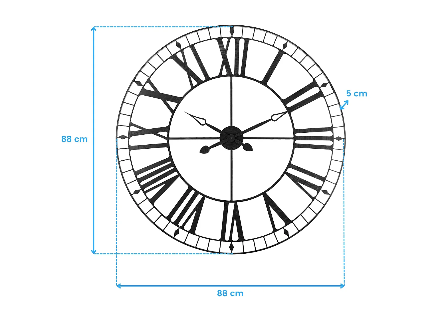 Grande Pendule murale métal rétro et vintage Noir D 88 cm