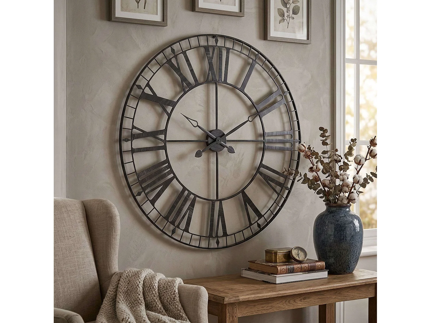 Grande Pendule murale métal rétro et vintage Noir D 88 cm
