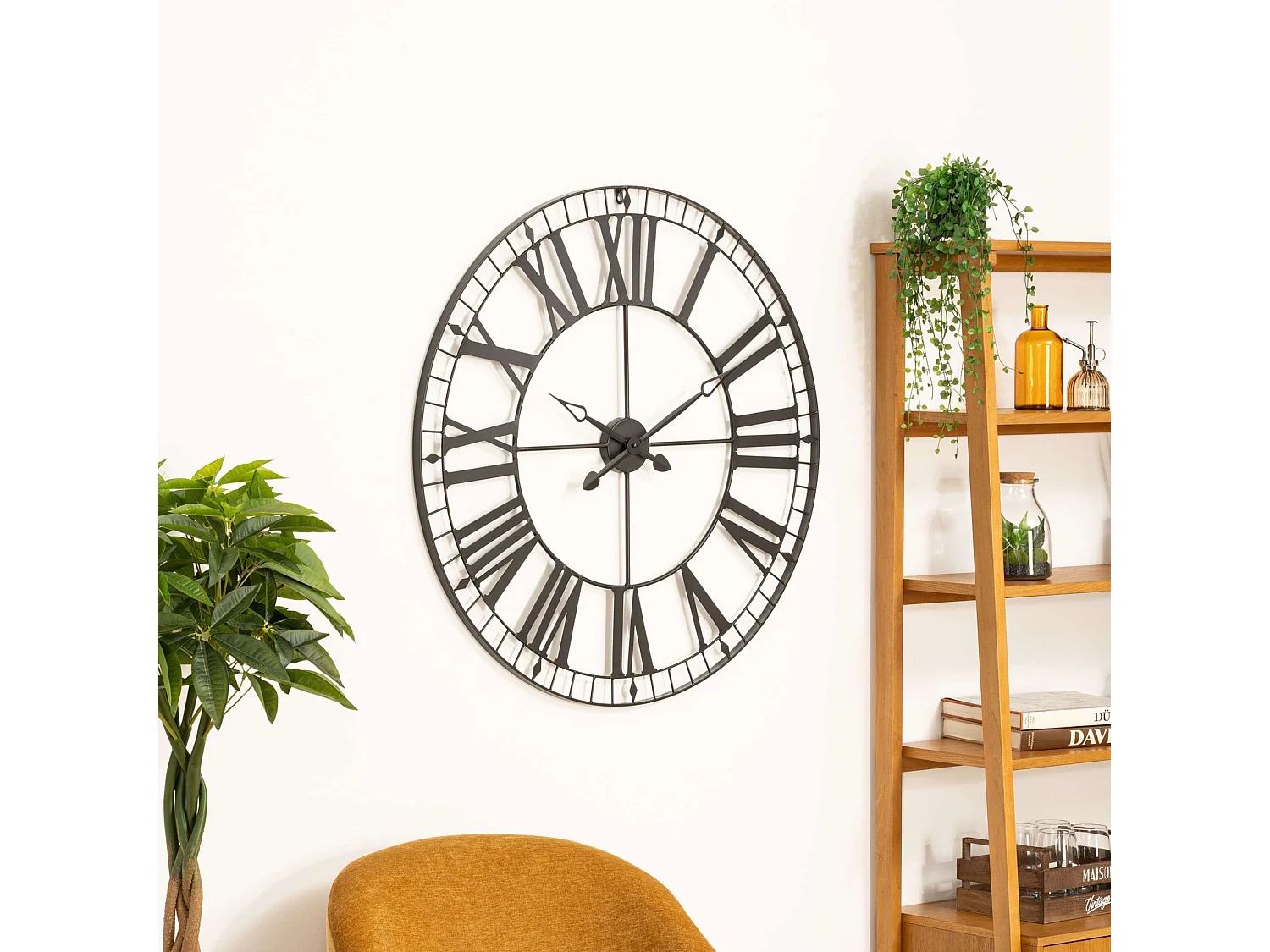 Grande Pendule murale métal rétro et vintage Noir D 88 cm