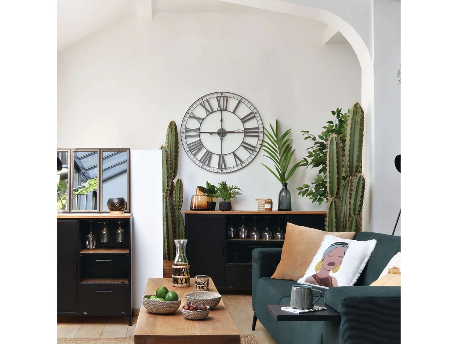 Grande Pendule murale métal rétro et vintage Noir D 88 cm