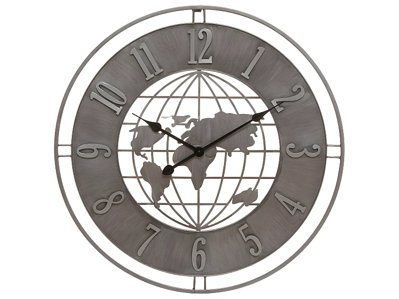 Pendule murale Monde en Métal Gris industriel D 68 cm