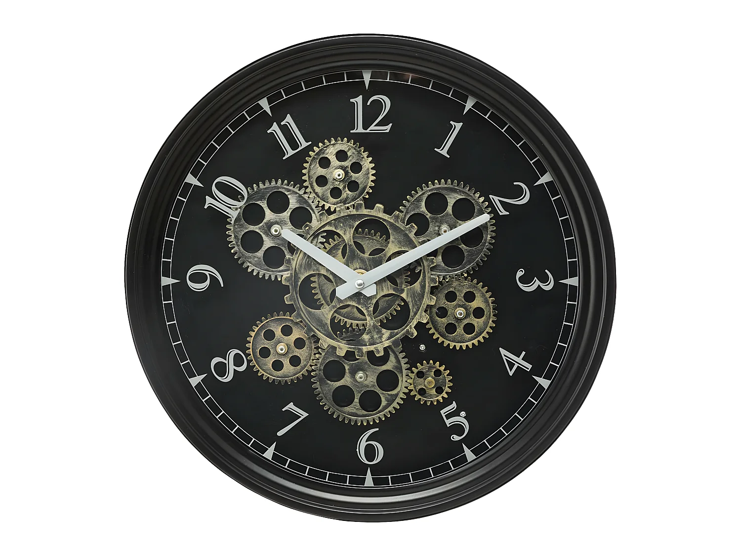 Pendule murale en métal noir mécanisme en mouvement  D 37 cm