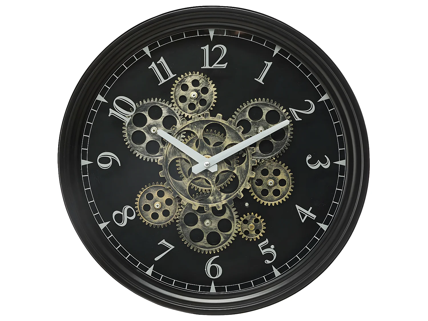 Pendule murale en métal noir mécanisme en mouvement  D 37 cm