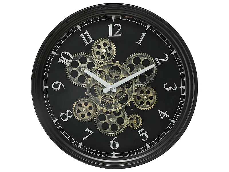 Pendule murale en métal noir mécanisme en mouvement  D 37 cm