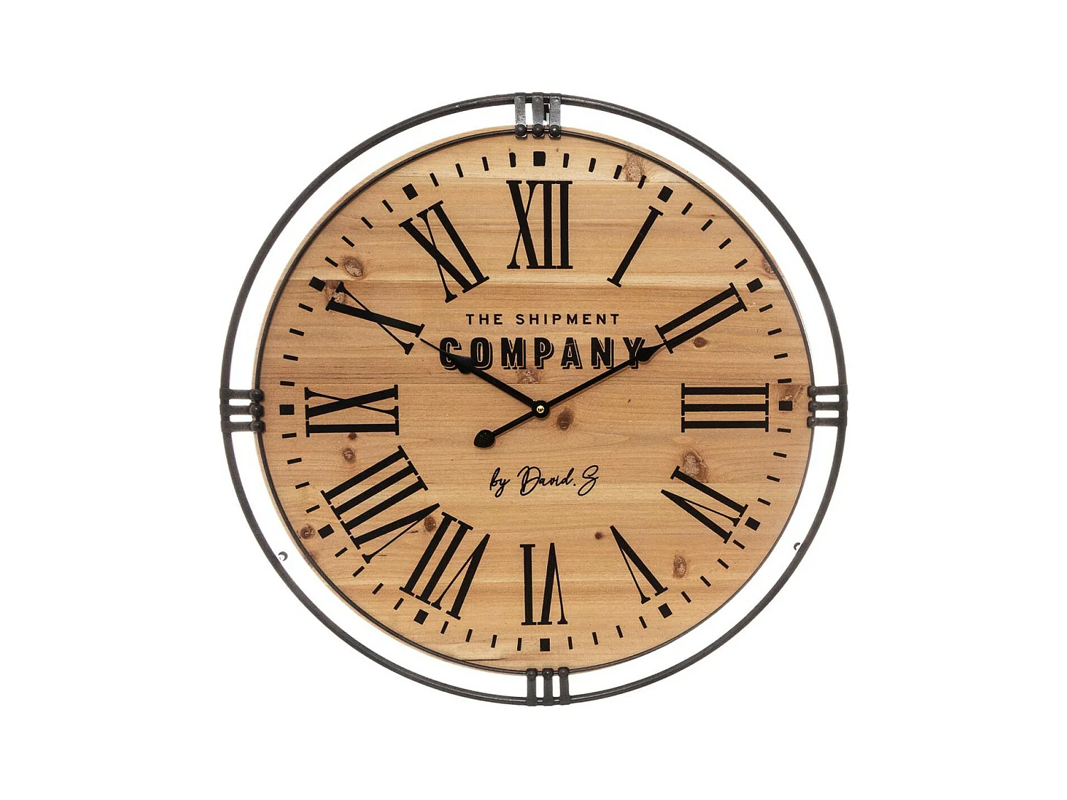 Pendule murale silencieuse en bois et métal D 58 cm