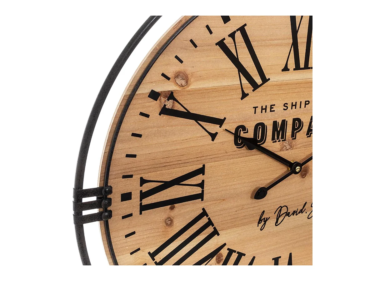 Pendule murale silencieuse en bois et métal D 58 cm