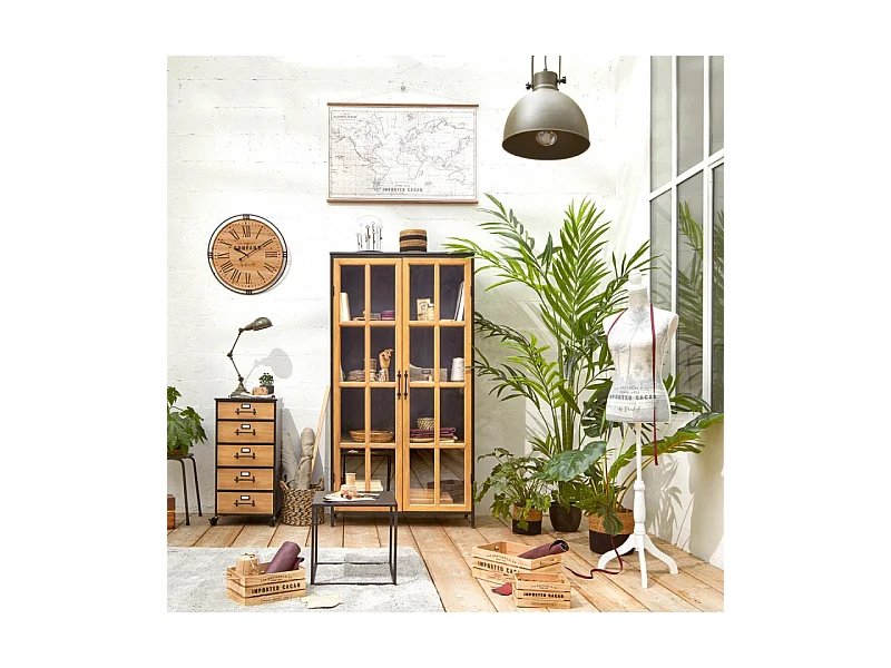 Pendule murale silencieuse en bois et métal D 58 cm