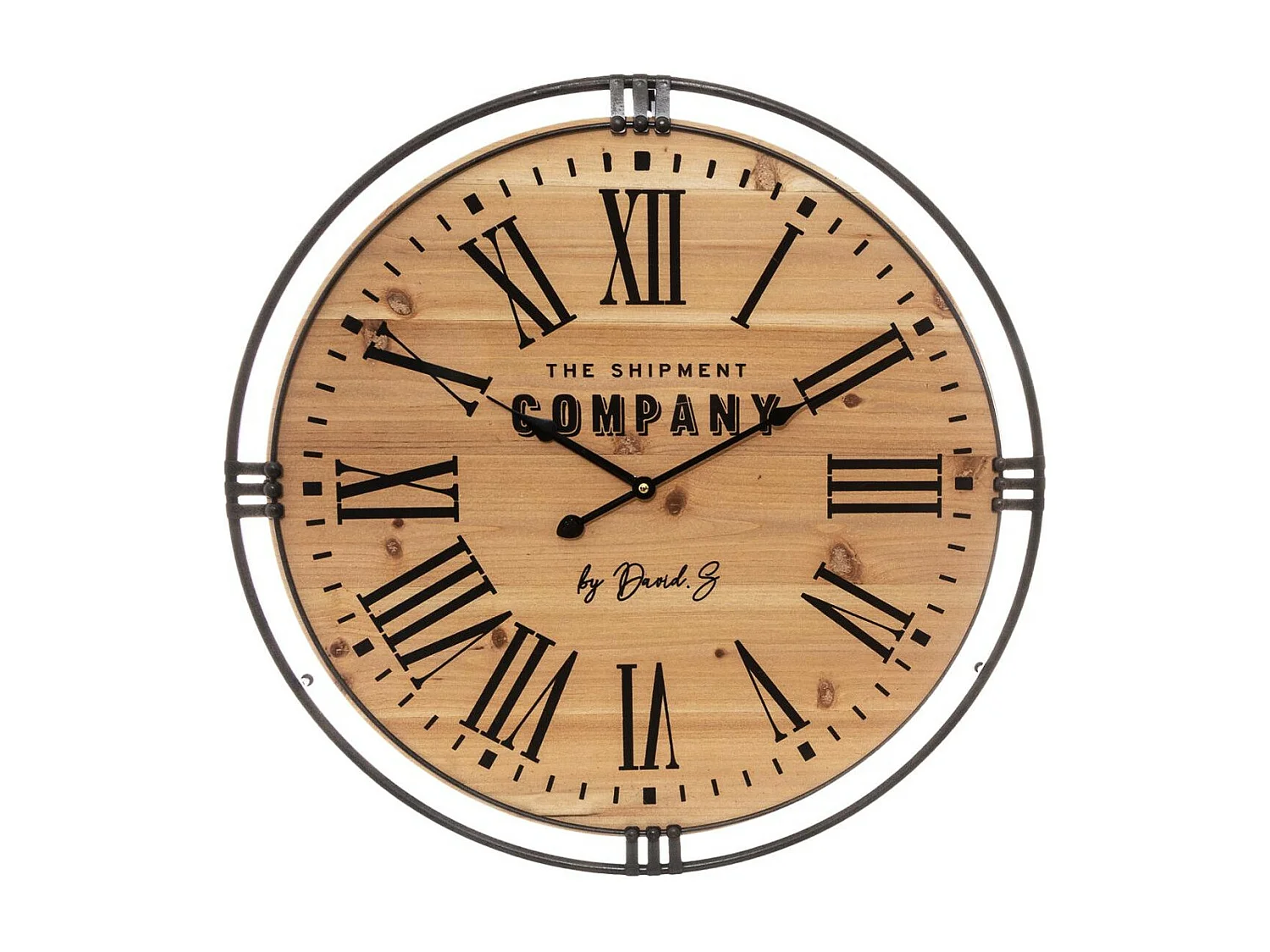 Pendule murale silencieuse en bois et métal D 58 cm
