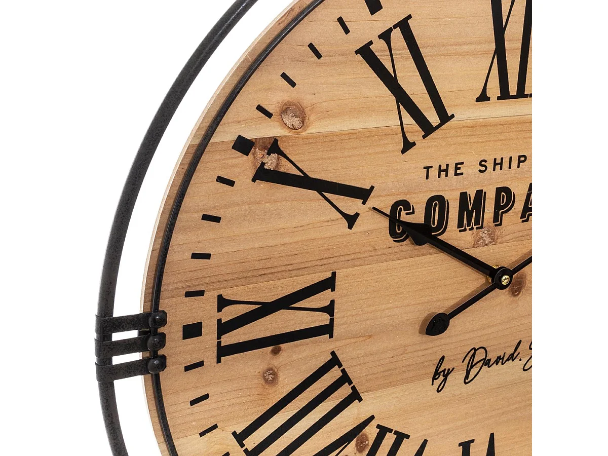 Pendule murale silencieuse en bois et métal D 58 cm