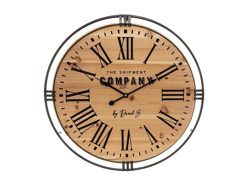 Pendule murale silencieuse en bois et métal D 58 cm
