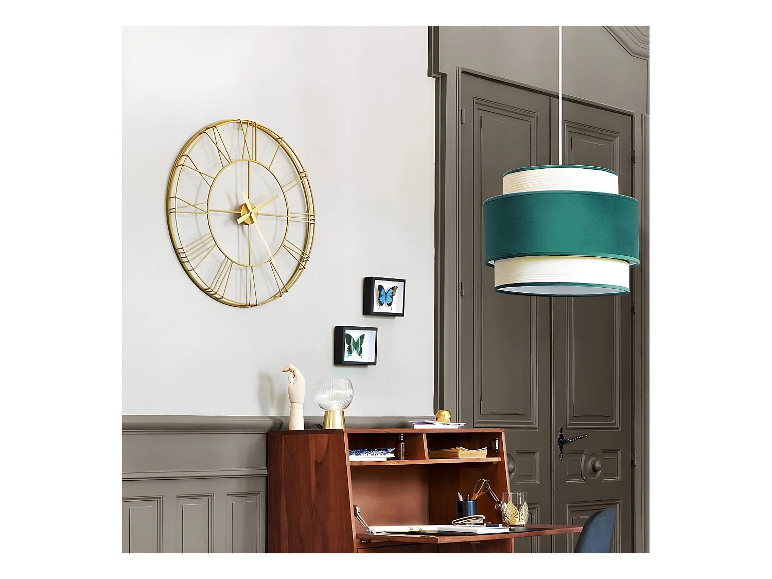 Grande Pendule murale effet 3D en métal doré D 70 cm