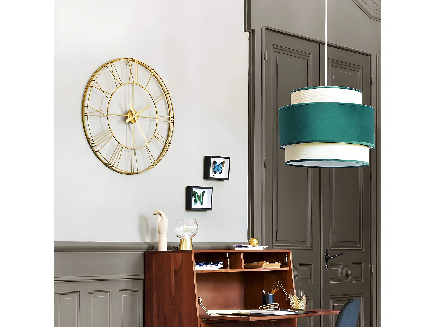 Grande Pendule murale effet 3D en métal doré D 70 cm