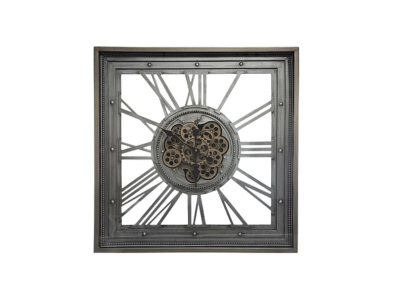 Wanduhr aus Grauem Metall mit Sichtbarem Mechanismus 80 x 80 cm