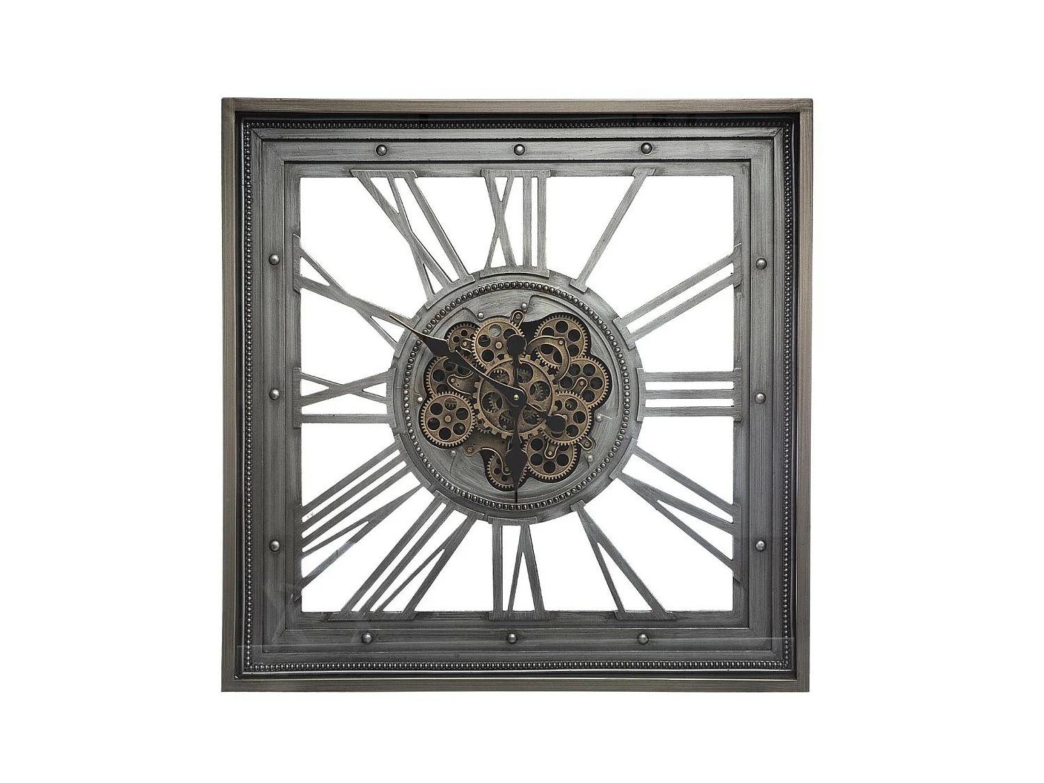 Metalen Grijze Wandklok met Zichtbaar Mechanisme 80 x 80 cm