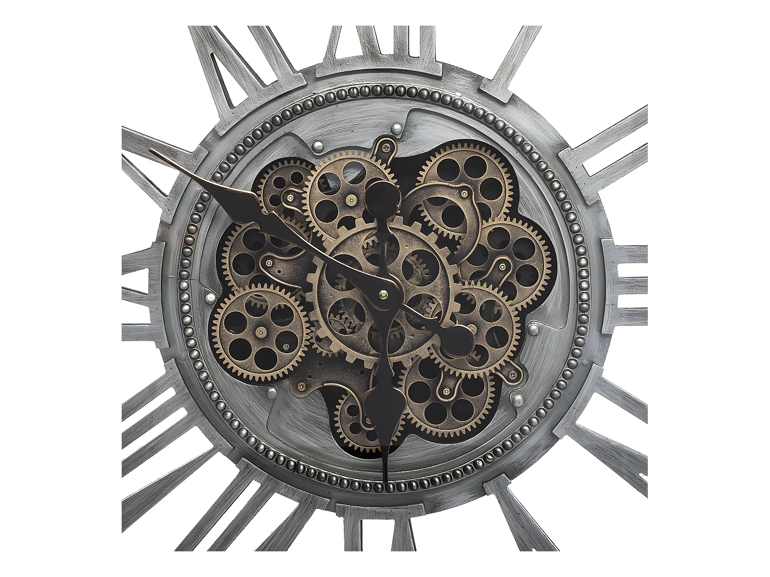 Metalen Grijze Wandklok met Zichtbaar Mechanisme 80 x 80 cm