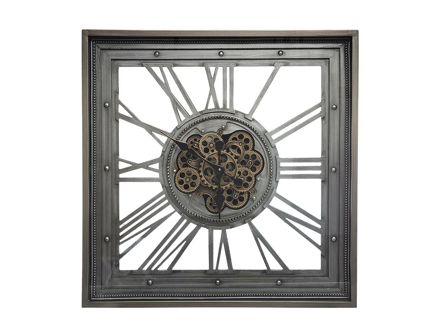 Wanduhr aus Grauem Metall mit Sichtbarem Mechanismus 80 x 80 cm