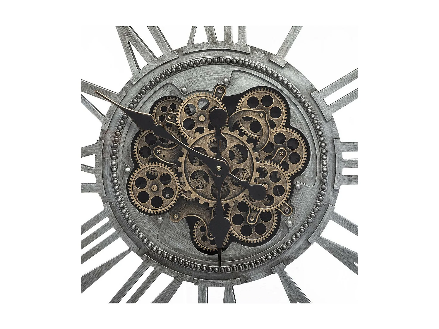 Wanduhr aus Grauem Metall mit Sichtbarem Mechanismus 80 x 80 cm