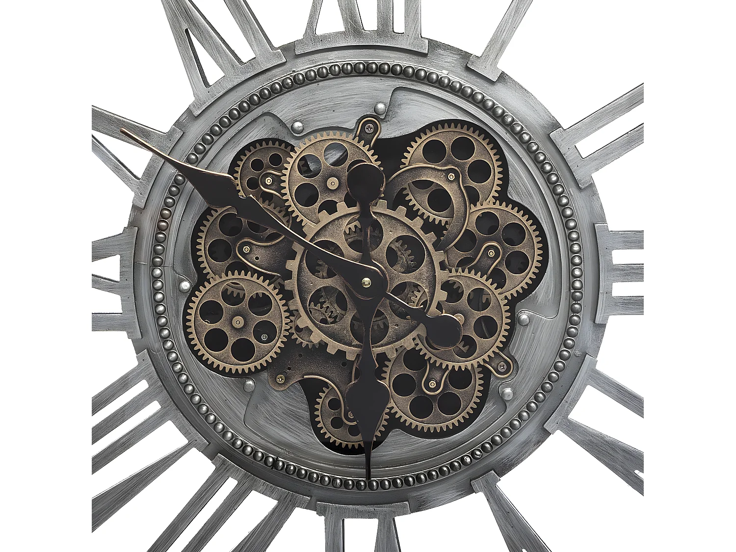 Wanduhr aus Grauem Metall mit Sichtbarem Mechanismus 80 x 80 cm