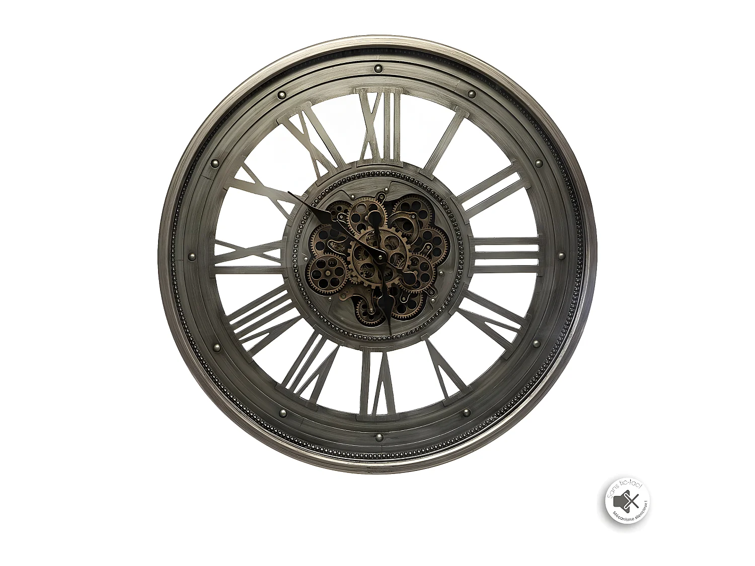 Wandklok met Zichtbaar Mechanisme van Verouderd Metaal 80 cm Diameter