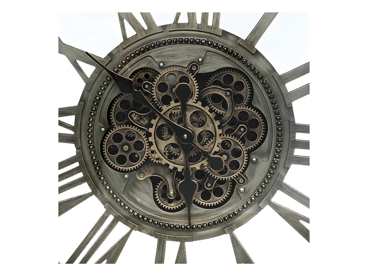 Wandklok met Zichtbaar Mechanisme van Verouderd Metaal 80 cm Diameter