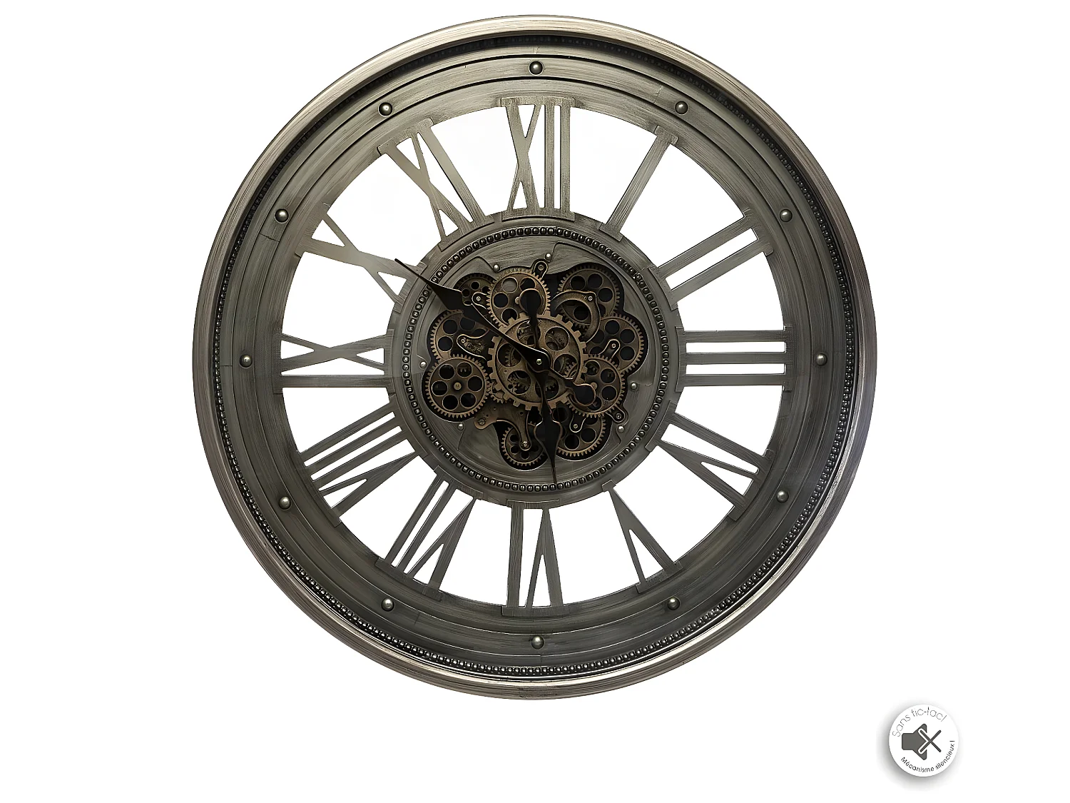 Wanduhr mit Sichtbarem Mechanismus aus Gealtertem Metall 80 cm Durchmesser