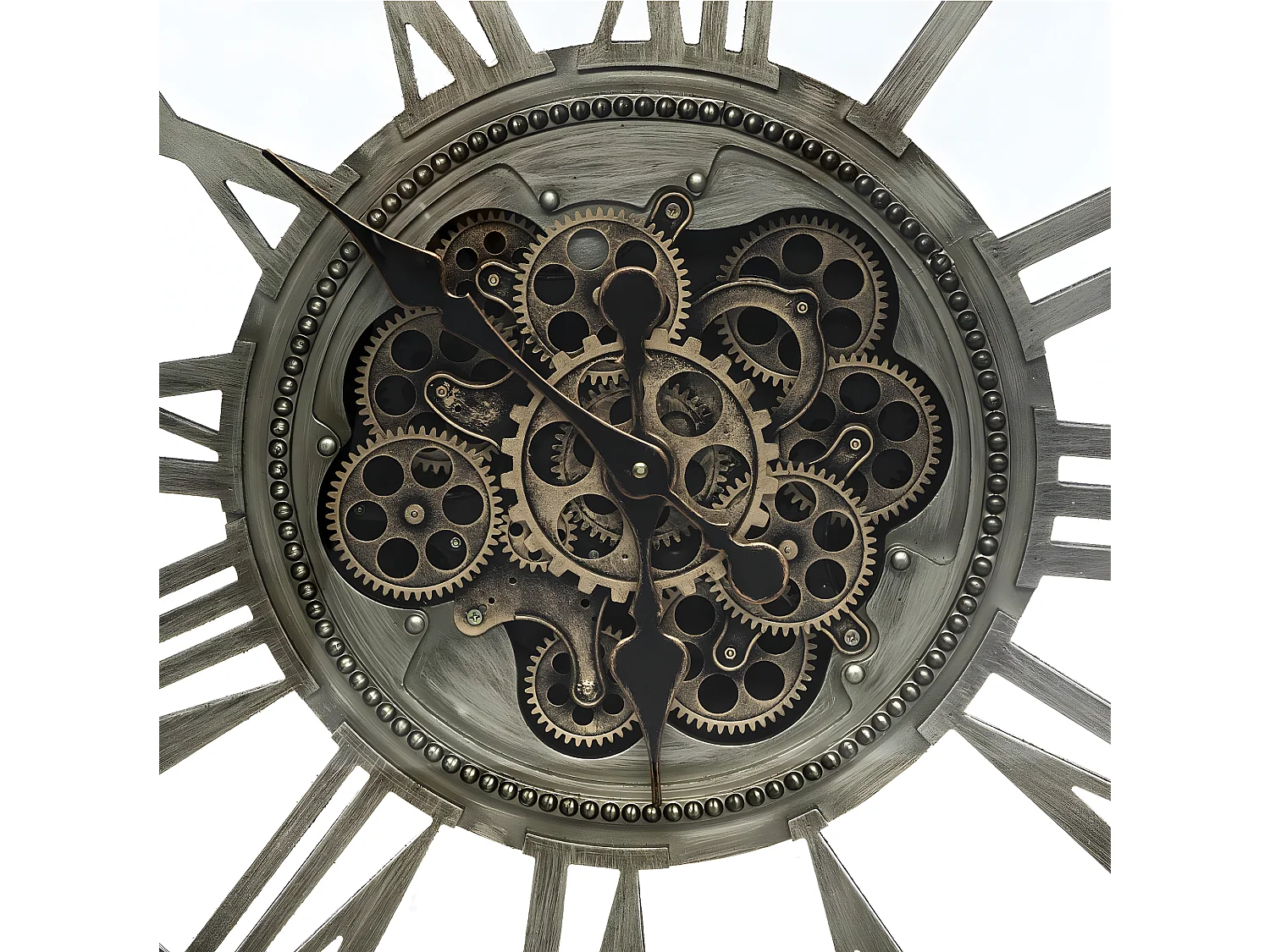 Wanduhr mit Sichtbarem Mechanismus aus Gealtertem Metall 80 cm Durchmesser