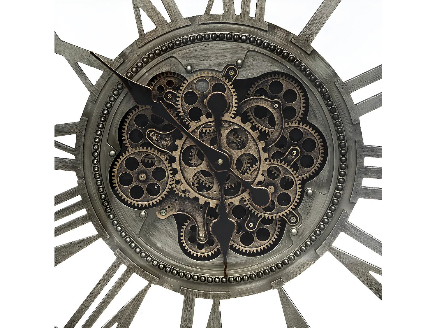 Wanduhr mit Sichtbarem Mechanismus aus Gealtertem Metall 80 cm Durchmesser