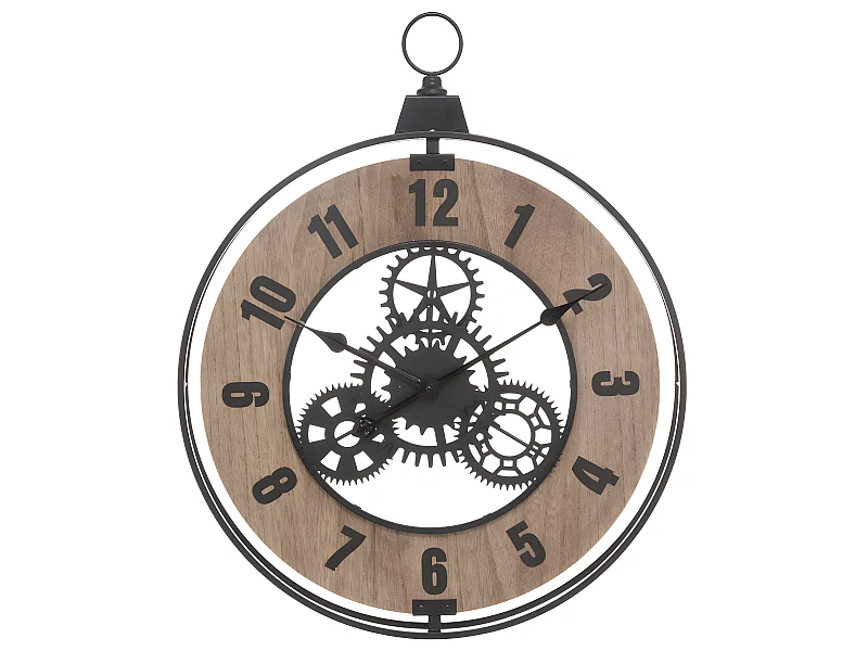 Pendule murale en Métal et Bois esprit Vintage 57 x 70 cm