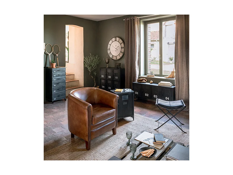 Grande Pendule murale en métal industriel Vintage design D 80 cm