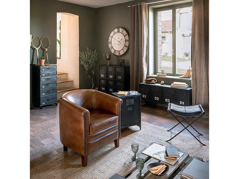 Grande Pendule murale en métal industriel Vintage design D 80 cm