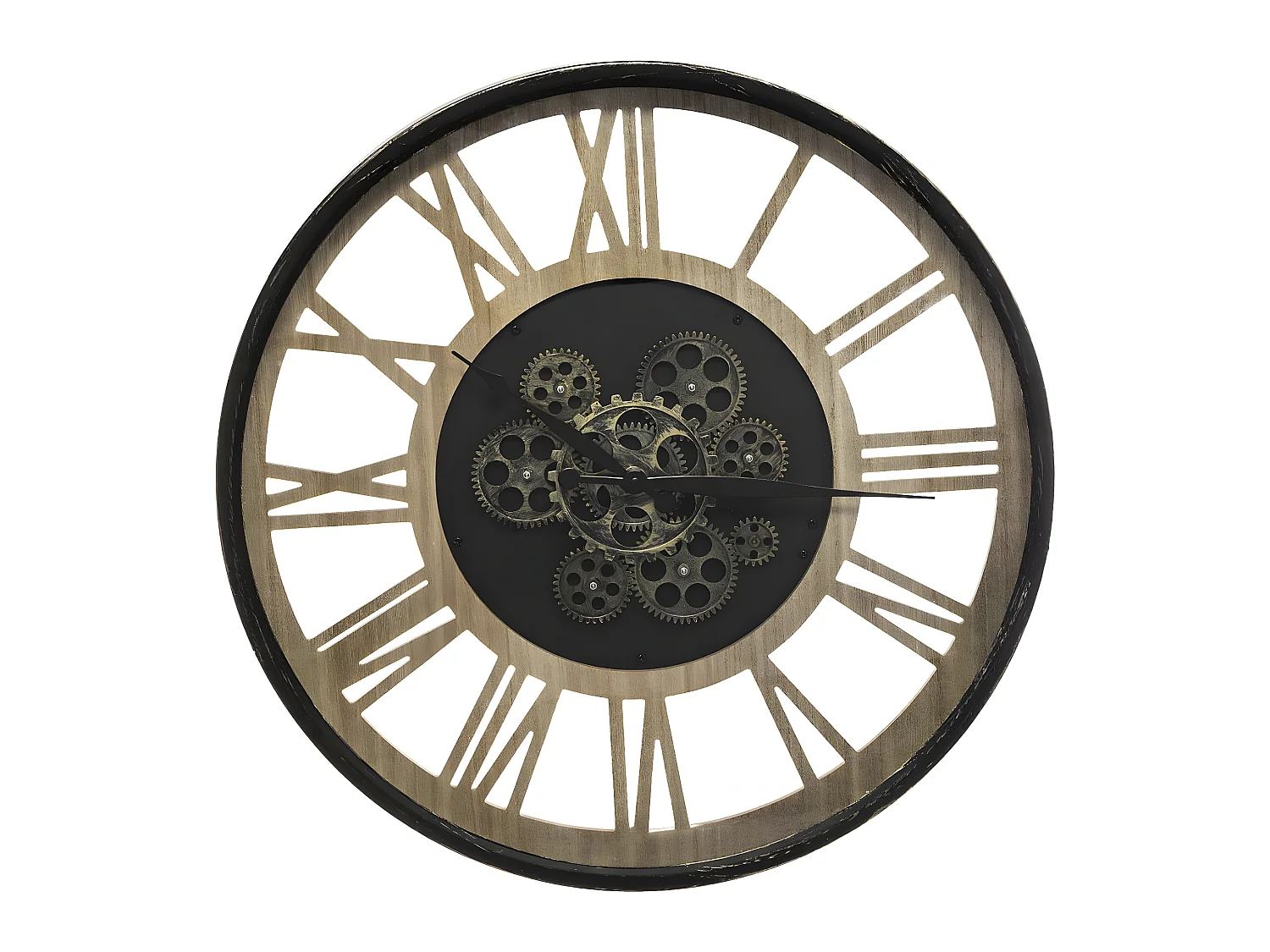 Pendule murale en Métal et Bois avec mécanisme apparent D 57 cm