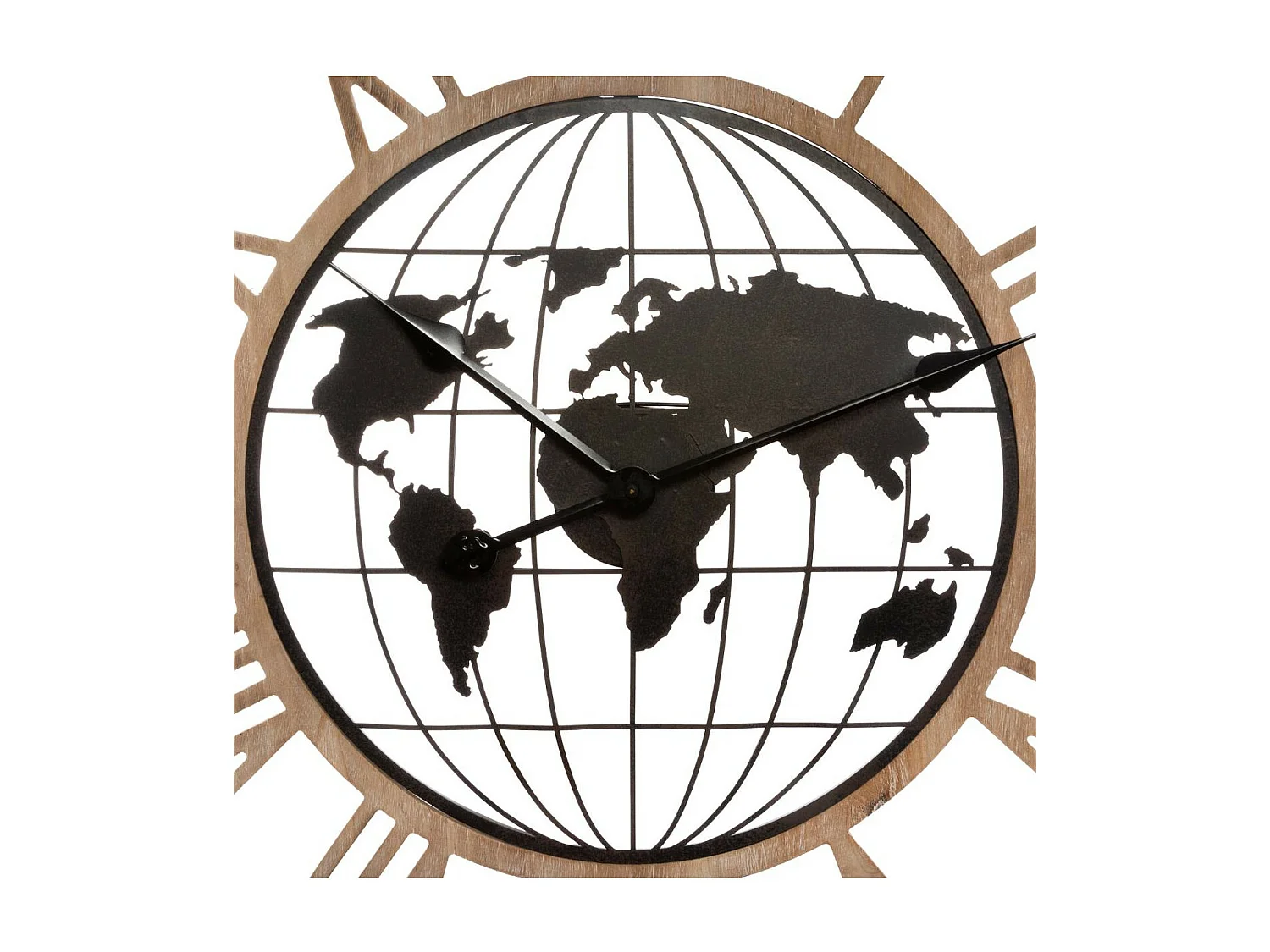 Grande Pendule murale silencieuse en métal décor Map Monde D 67 cm