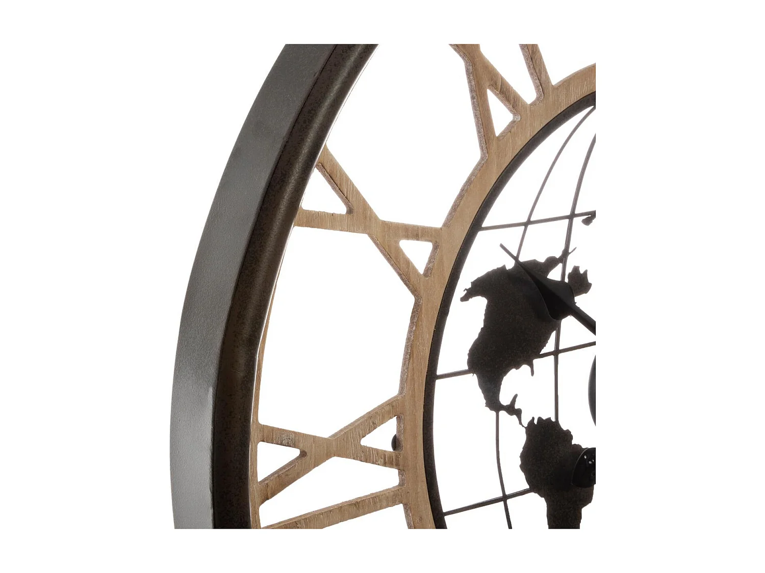 Grande Pendule murale silencieuse en métal décor Map Monde D 67 cm