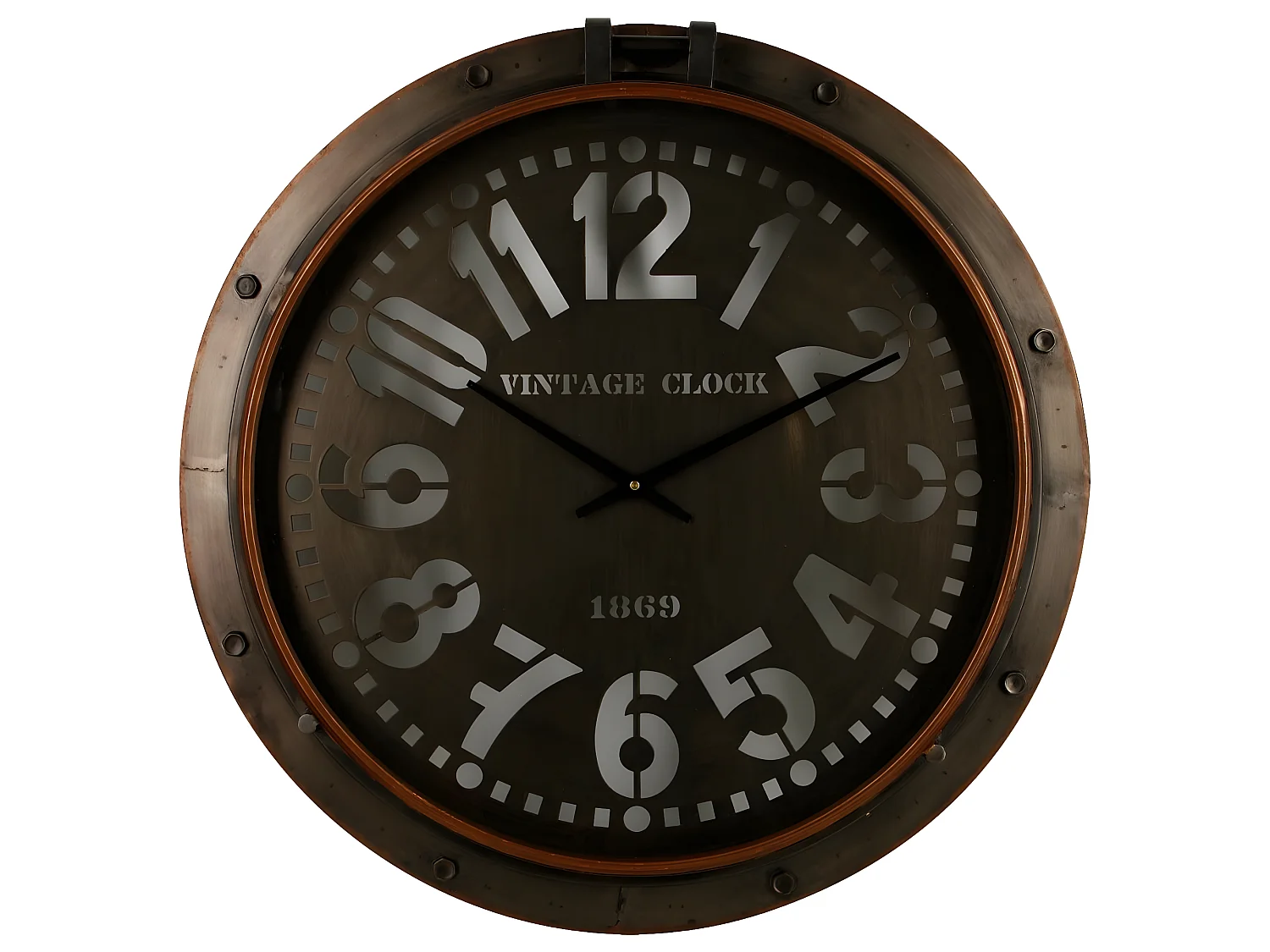 Grande Pendule murale en métal forme Hublot D 73.5 cm