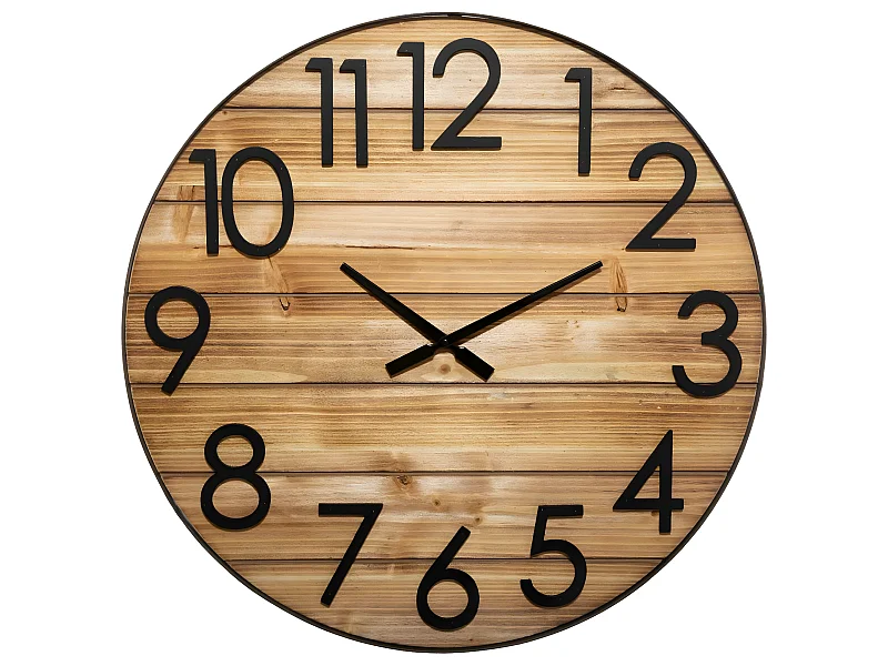 Grande Pendule murale silencieuse en Bois et Métal 3D D 70 cm