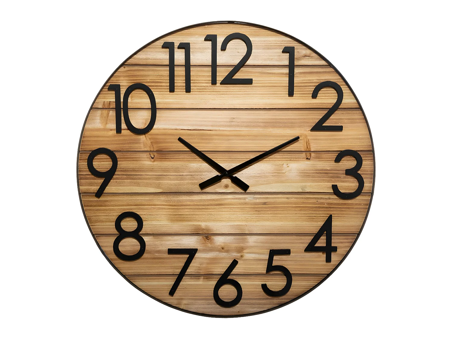 Grande Pendule murale silencieuse en Bois et Métal 3D D 70 cm