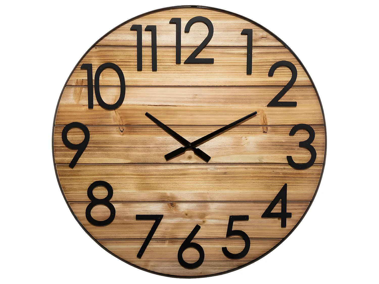 Grande Pendule murale silencieuse en Bois et Métal 3D D 70 cm