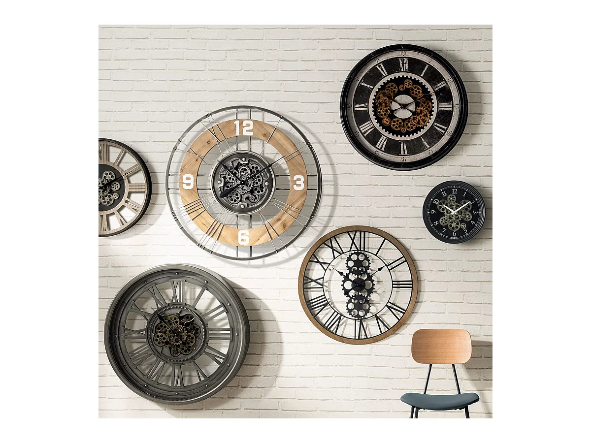 Gran Reloj de Pared Silencioso de Metal y Madera D 90 cm Multicolor