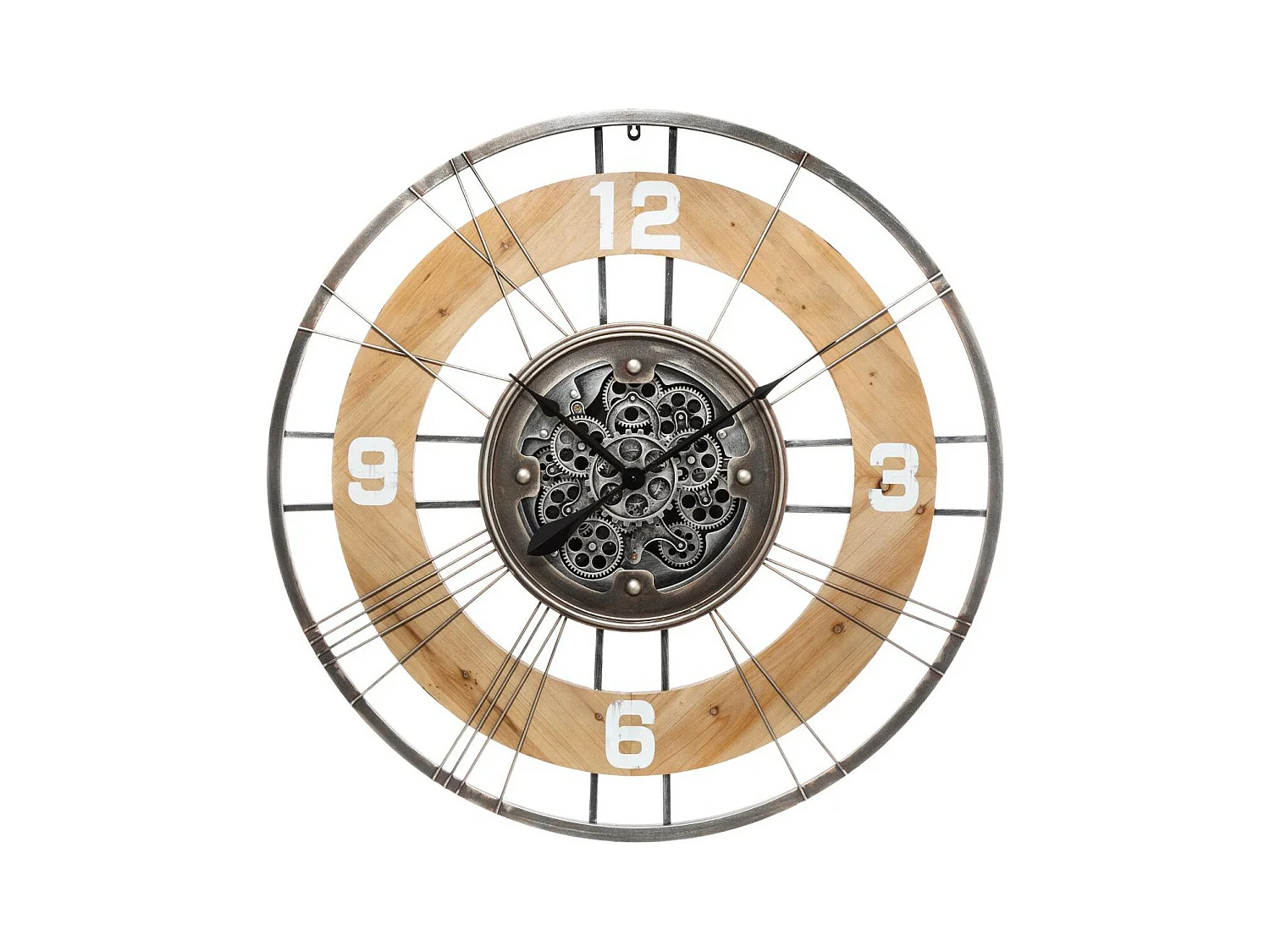 Grande Pendule murale silencieuse en Métal et Bois D 90 cm