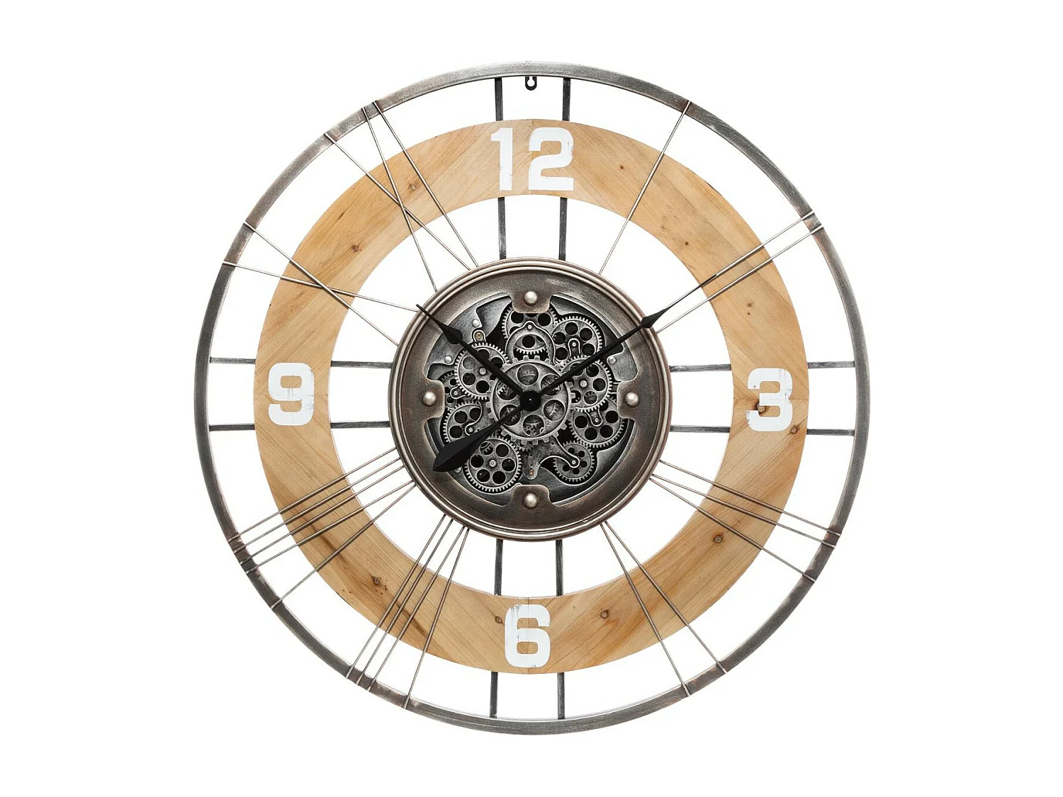 Grande Pendule murale silencieuse en Métal et Bois D 90 cm